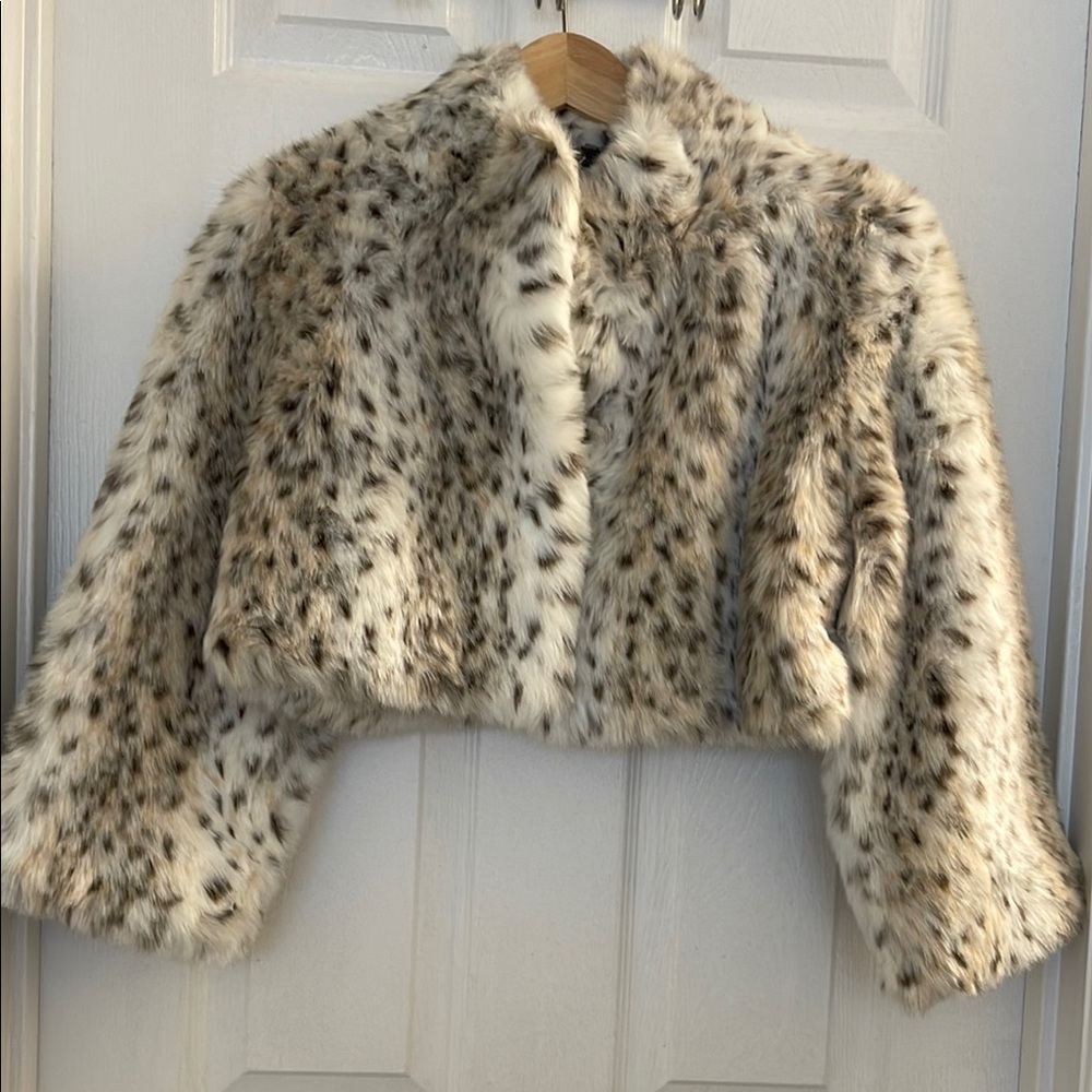 Express Teddy Jacket in White and Black with Plush Faux Fur